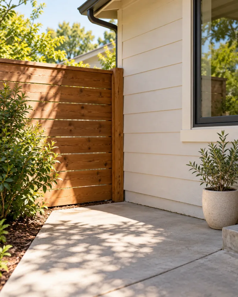 An empty sunny patio corner, ready for a planting idea